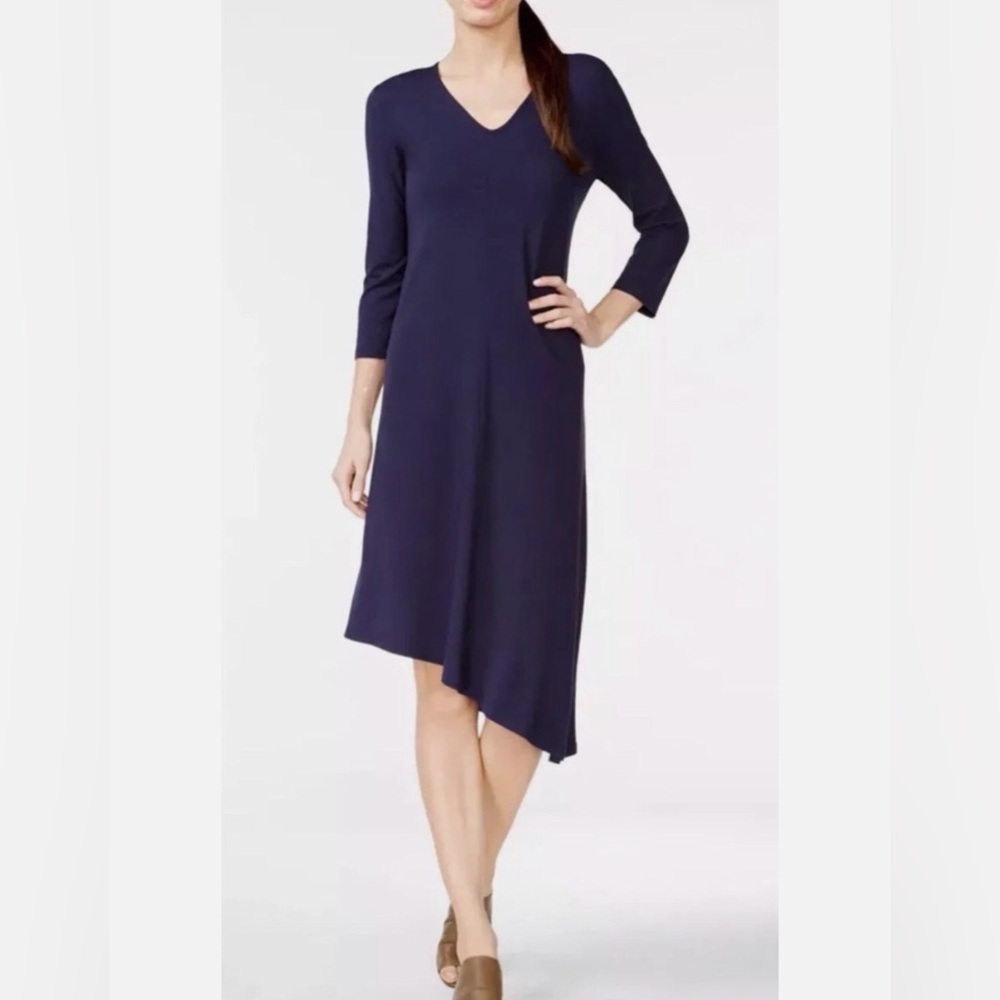 Eileen Fisher Deep Blue Asymmetrical‎ Long Sleeve Dress